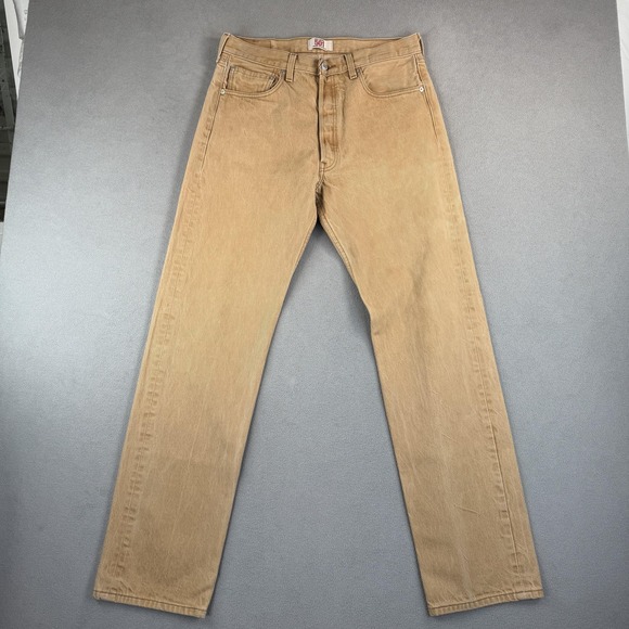 Levi's Other - Levis 501 Jeans Mens 32x32 Tan Straight Leg Button Fly Denim Classic Tag 34x36